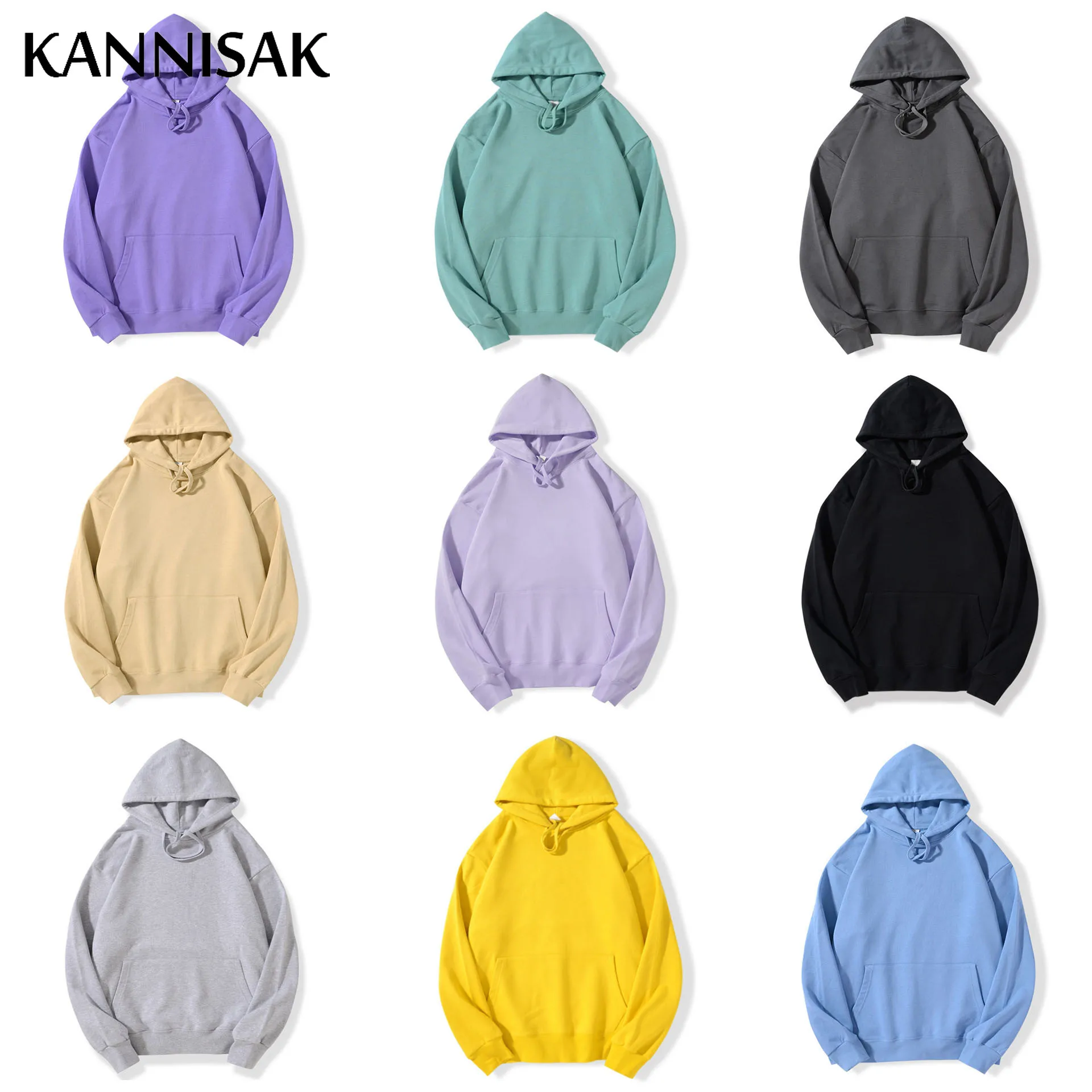 

KANNISAK Oversize Hooded Hoodies Men /Women Solid Loose Hoodies Cotton Harajuku Sweatshirts 2022 Spring Autumn Couple Pullovers