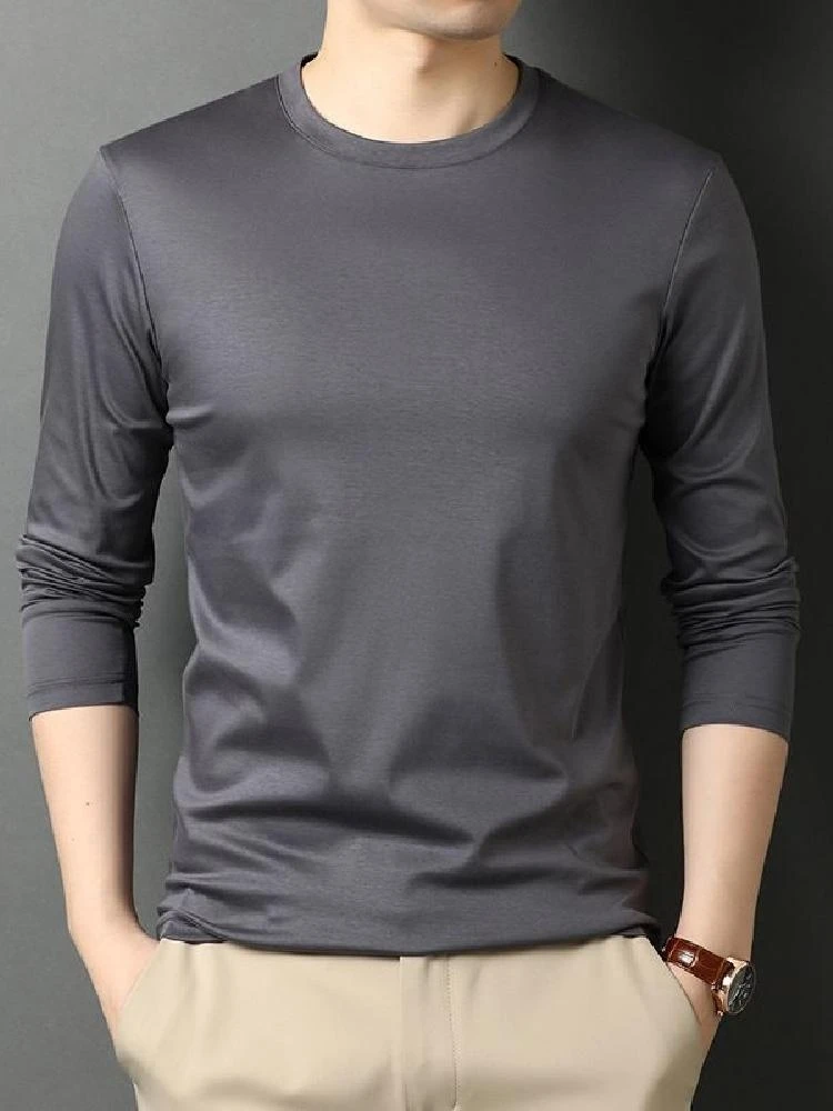 

Мужская футболка Long Sve round Ne, двойная шелковая хлопковая футболка прямого кроя, облегающая весна-осень, мягкая удобная основа irt