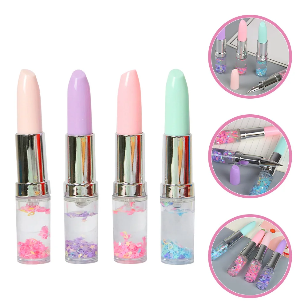 

4 шт., блестящие ручки для губной помады, гладкие шариковые ручки для письма, креативные красочные новые ручки для вечеринок, сувениров, школьного офиса