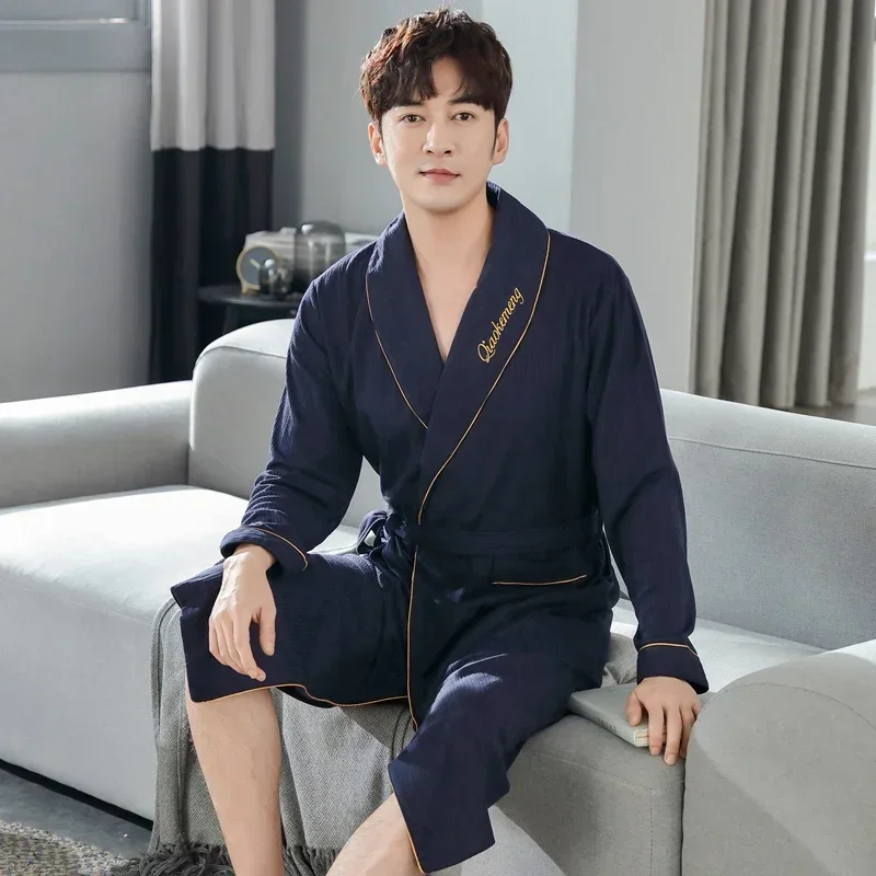 

2023 Autumn Plus Size Long Sleeve Cotton Kimono Robes for Men Korean Loose Sleepwear Bathrobe Male Homewear Lounge Home Clothes