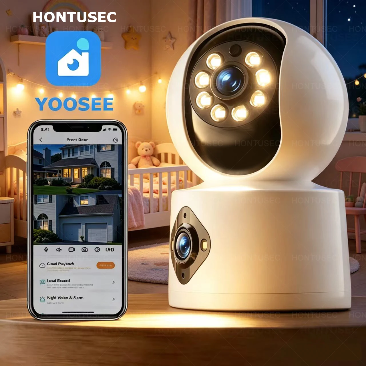 Yoosee 4K 8MP WiFi Security Camera Indoor Mini PTZ 2 Lens 2 Screens Color Night Vision Auto Tracking Home Surveillance Cameras