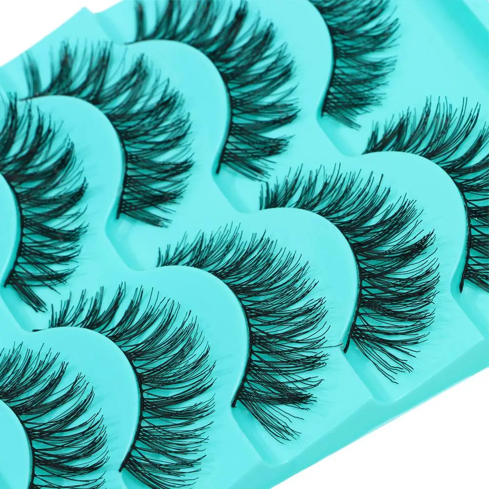 Hecho a mano, 5 pares, largo, grueso, natural, suave, hecho a mano, pestañas postizas negras, extensión de pestañas