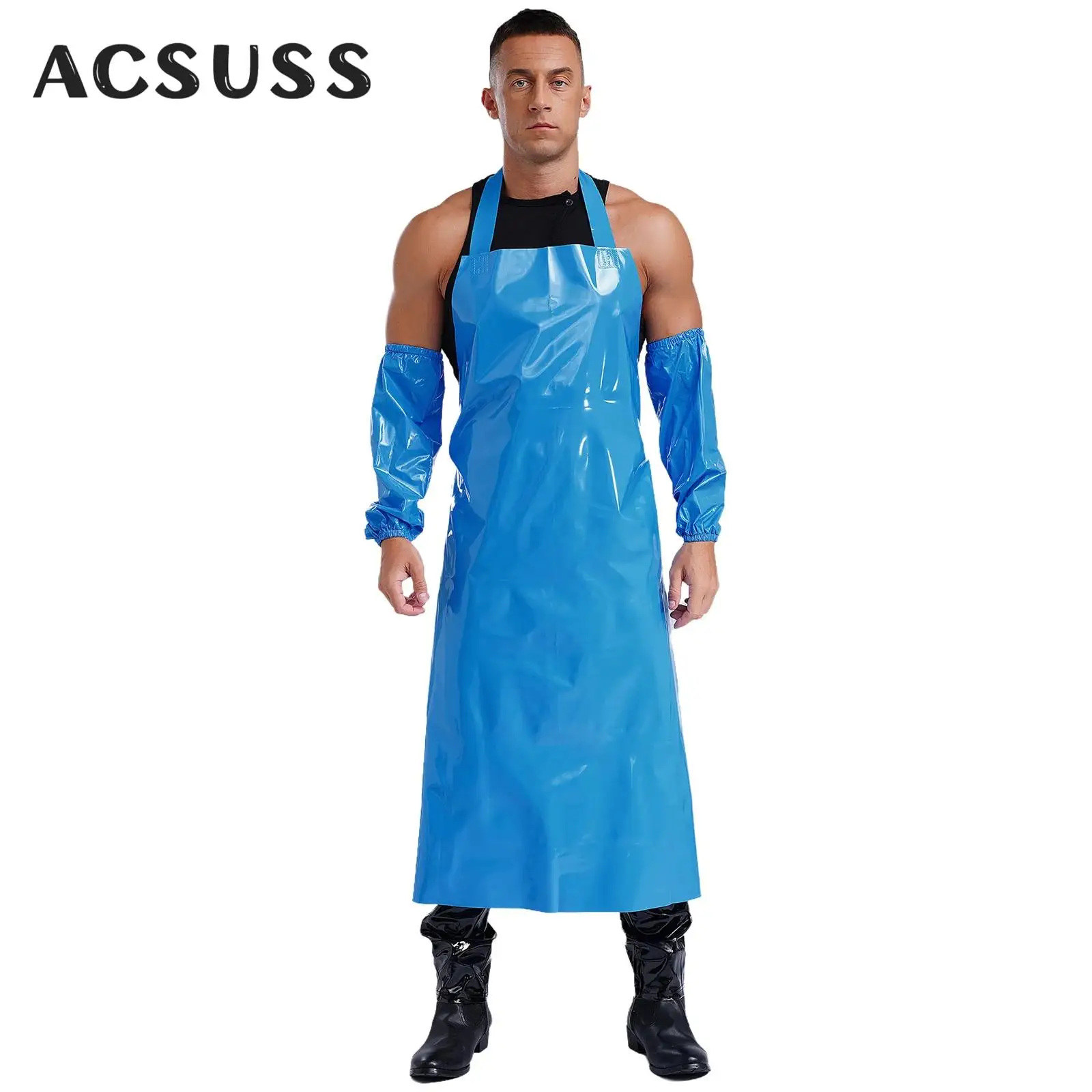 Women Men Chief Apron Uniform Oilproof Waterproof Chemical Resistant Apron Sleeves Suit for Kitchen Cooking Baking Grooming