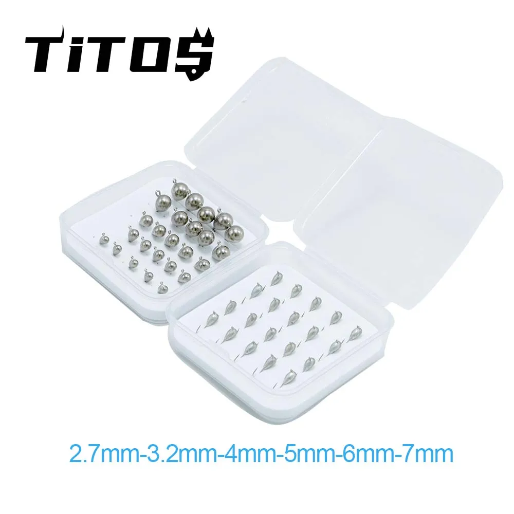 TITOS Tungsten Tear Drop Plain Fishing Jig Head Set,20PCS Boxed 2.7mm~7mm Ice Hook In Winter Pike Carp Perch Baits Lures