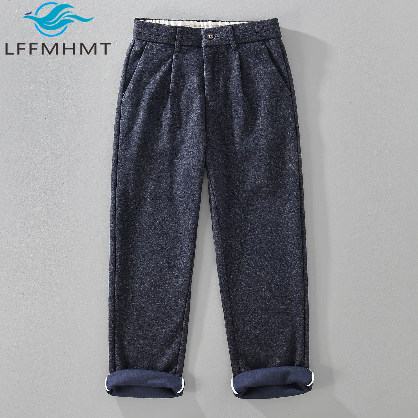 Men Wool Blend Straight Leg Trousers Solid Minimalist Zip Up Loose Business Casual Elegant Daily Fall Winter Pants