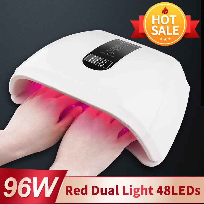 UV LED โคมไฟเล็บ 96W เล็บเครื่องเป่าเล็บสําหรับบ่มสองมือแห้งเร็วเจล 48pcs ไฟ LED สีชมพู