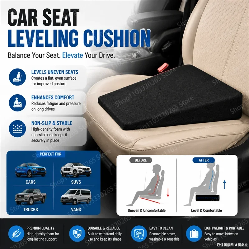 Universal Auto Seat Elevator Cushion Level Uneven Car Seat Washable Cover Reduce Pressure Long Drive Comfort Pad