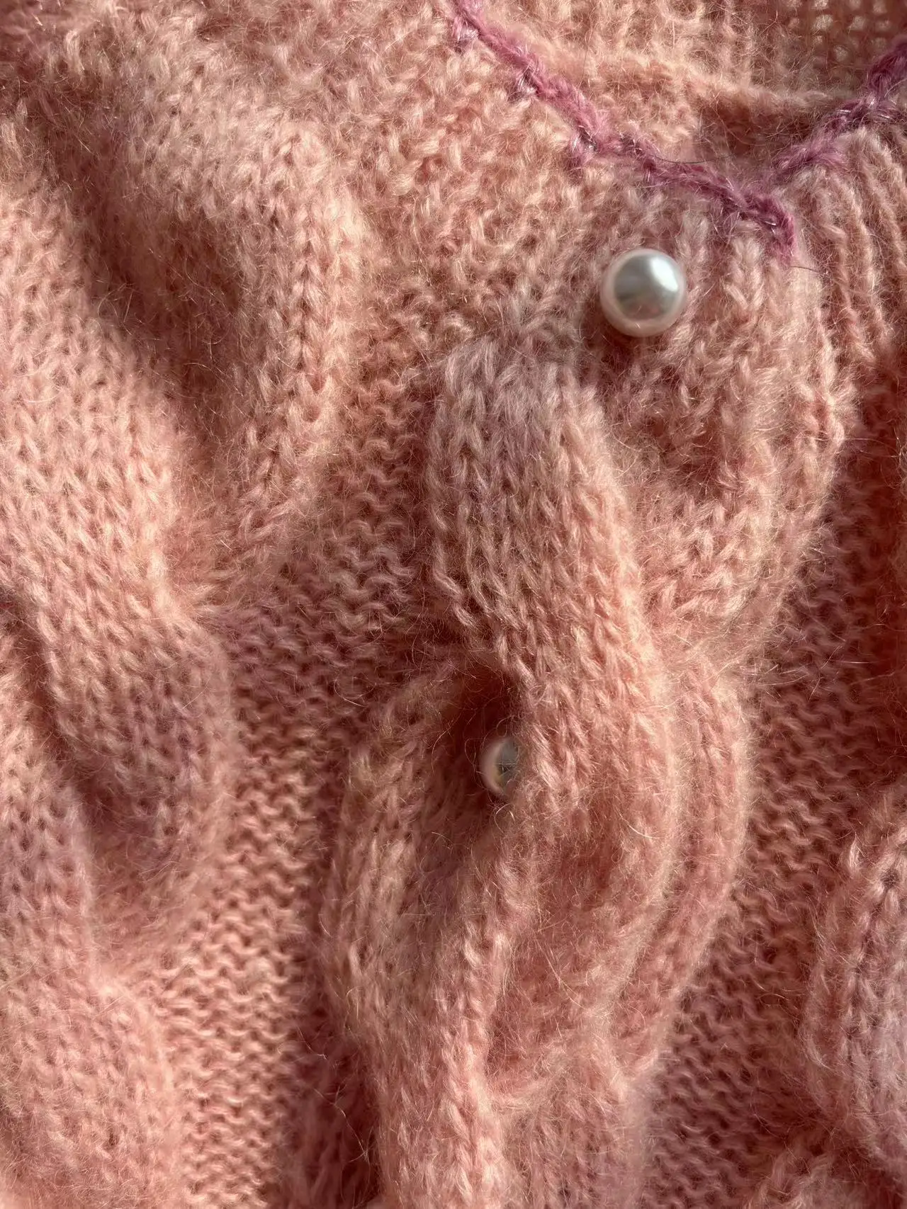 Maglione casual in mohair da donna, vestibilità ampia, giacca a maniche lunghe, top in tessuto fatto a mano, rosa chiaro, delicato e femminile