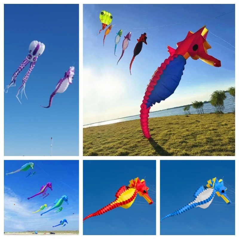 

free shipping large kites seahorse kite pendant soft kites for adult wheel outdoor play flying beach kite toy sports Large kite