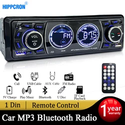 Hippcron Radio de coche Audio 1din Bluetooth reproductor de MP3 estéreo receptor FM 60Wx4 12V soporte de carga USB/tarjeta TF con Control remoto