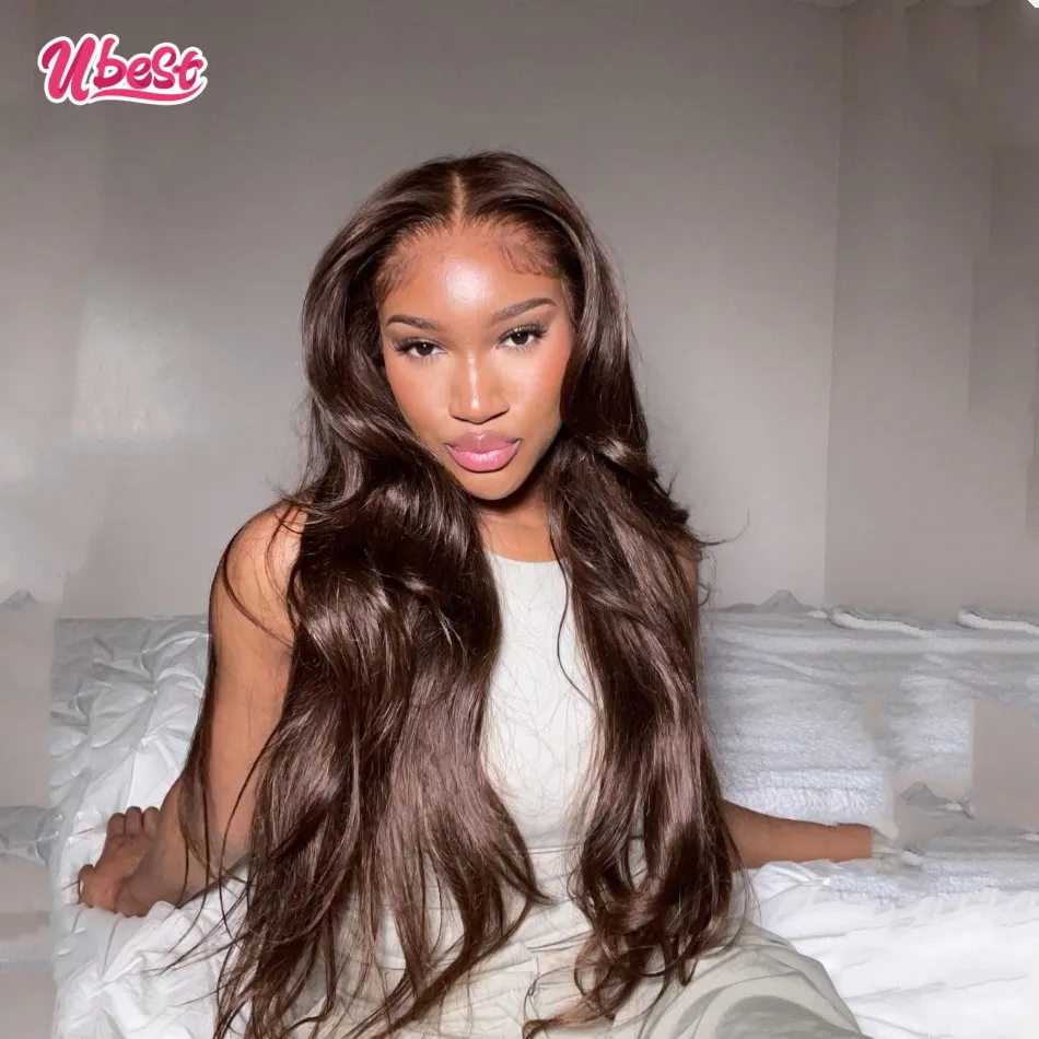 Brown Lace Front Human Hair Wigs Body Wave Brazlian 13x4 Transparent Lace Frontal Wig 34 Inch 200 % Spring Color Wigs for Women