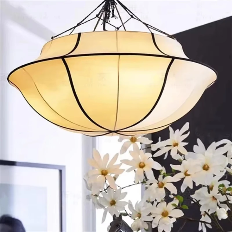Nordic Retro Fabric Chandelier French Style Medieval Living Room Chandelier For Bedroom Kitchen Decor