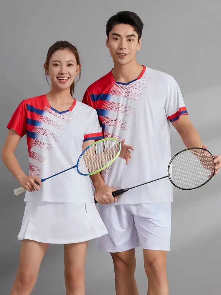 Custom men's and women's table tennis T-shirt quick dry breathable light V-neck badminton training shirt team custom LOGO