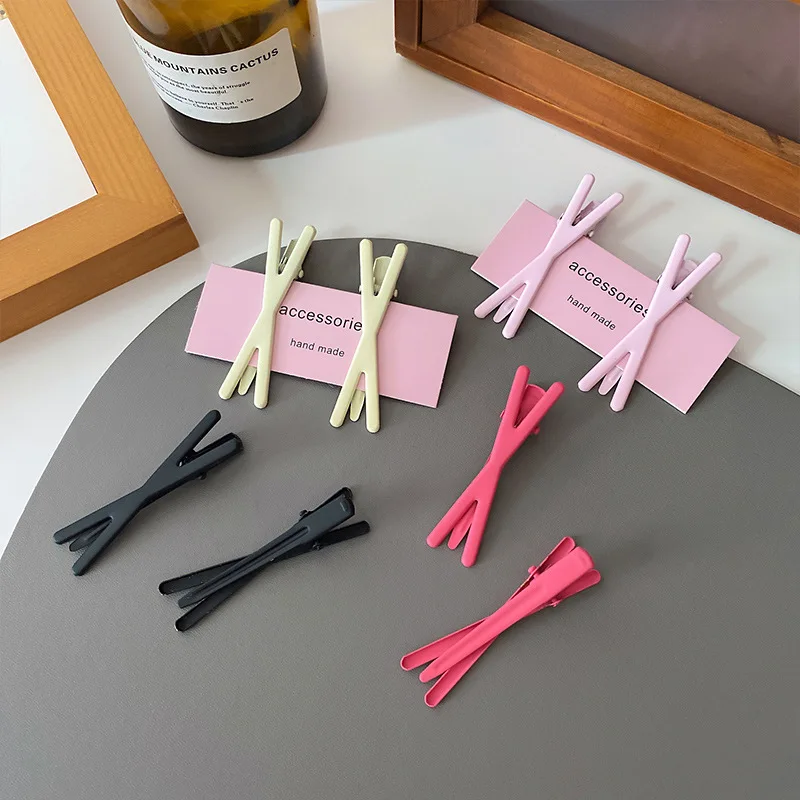 Coreano Sweet Girls Sweet Hairpin Gradient Color Cross Seamless Bangs Clip laterale Clip per capelli rotti Clip per bordi copricapo Color caramella