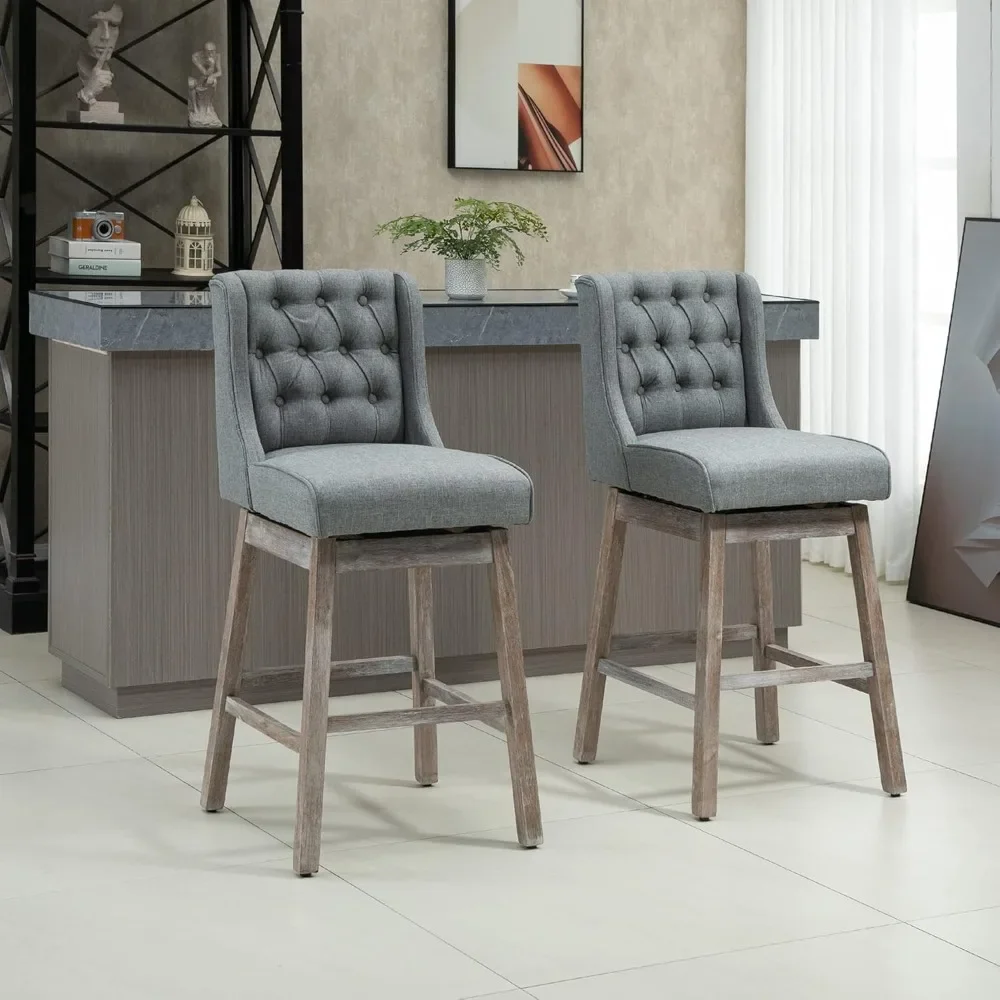 

Bar Stool, 30" Seat Height Chairs with Solid Wood Footrests and Button Tufted Design, Bar Stool Set of 2