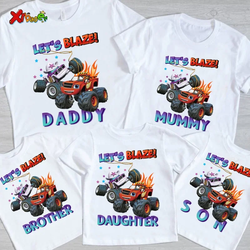 Girl Family Matching Clothes Outfits Kids Tshirt Blazing Party Boy Shirt Clothing Children Outfit Summer Daddy Daughter Tshirts