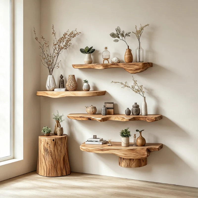 Solid Wood Wall Mounted Shelf Artistic Multi Tier Storage Rack for Books Plants Bedside Living Room Home Decor Display 벽 선반