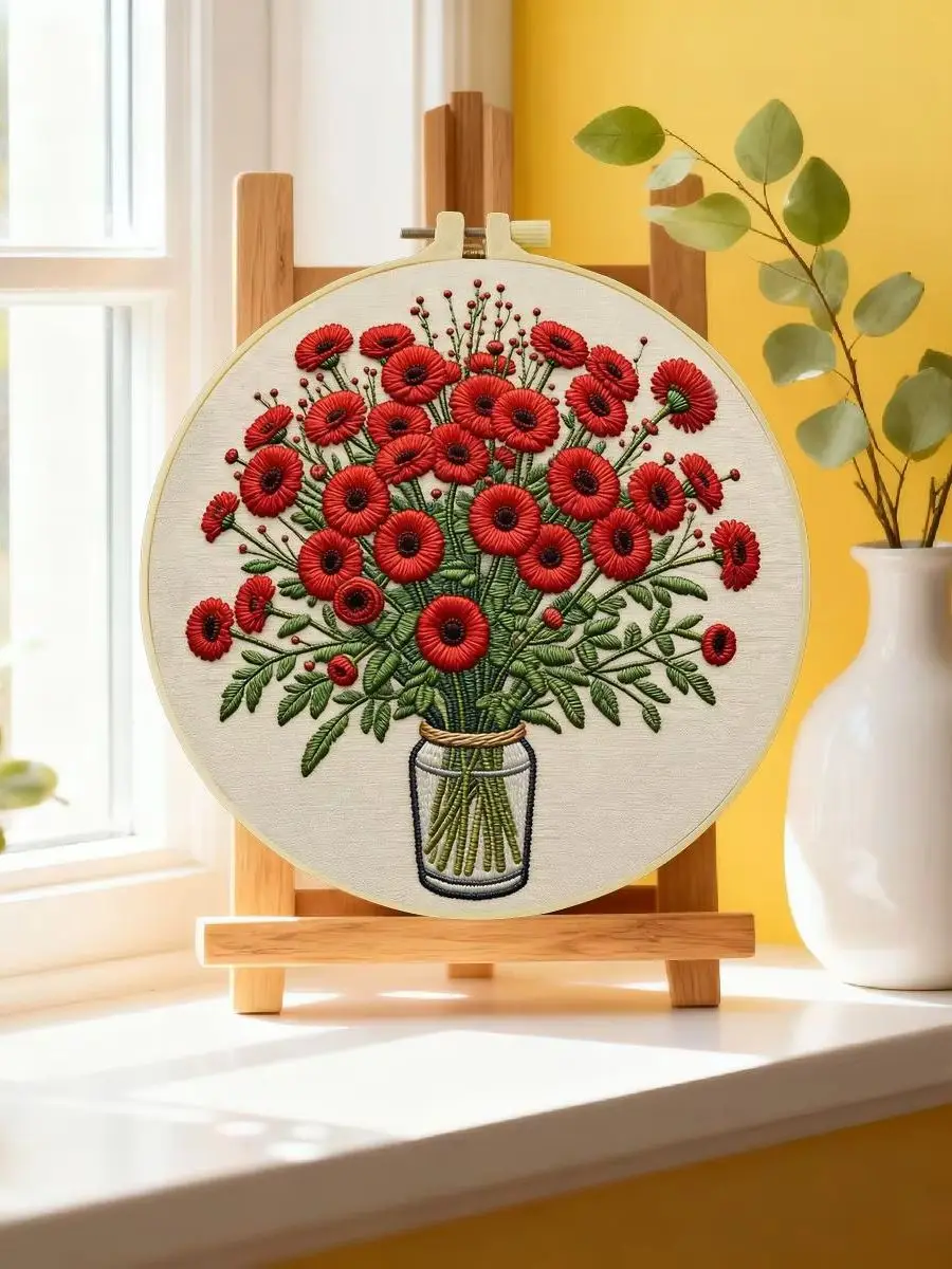 1 Stück 20X20CM/15X15CM 7,87/6,3 Zoll Tier- und Blumen-Stickerei-Starter-Kit DIY-Kit DIY-Stickerei-Set Handarbeiten Malerei – Detail 6