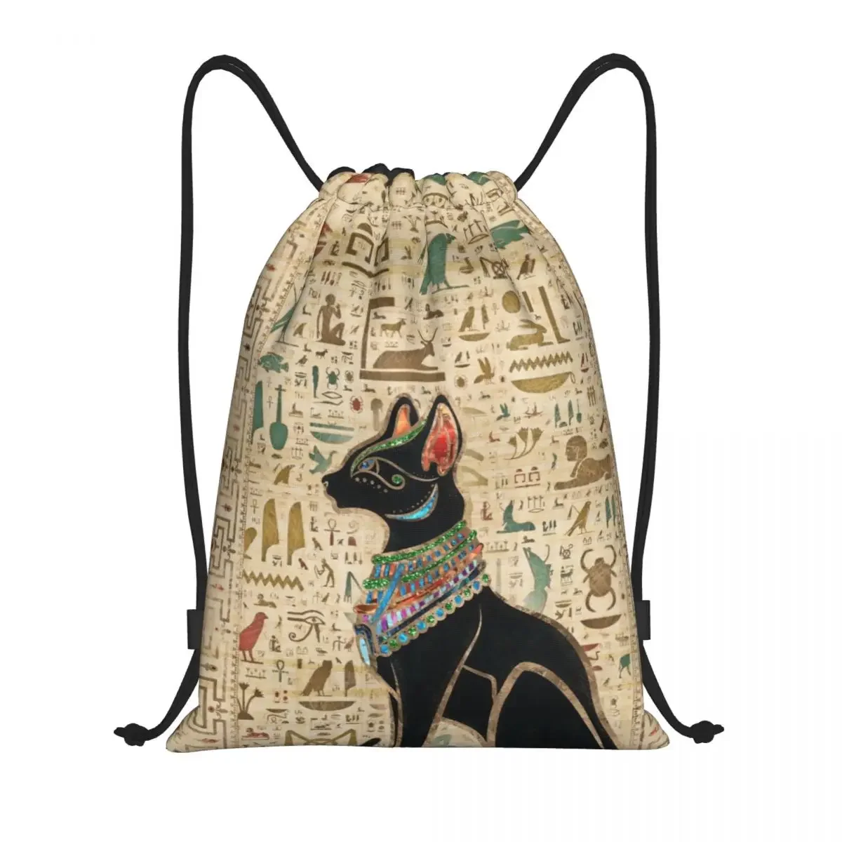 Custom Egyptian Bastet Cat Drawstring Backpack Women Men Gym Sport Sackpack Portable Ancient Egypt Art Training Bag Sack