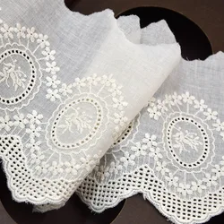 Cotton Embroidered Flower Lace Fabric, Wide Sewing DIY Trim, Wedding Applique, Ribbon Collar, Cloth Guipure Decor, White Beige