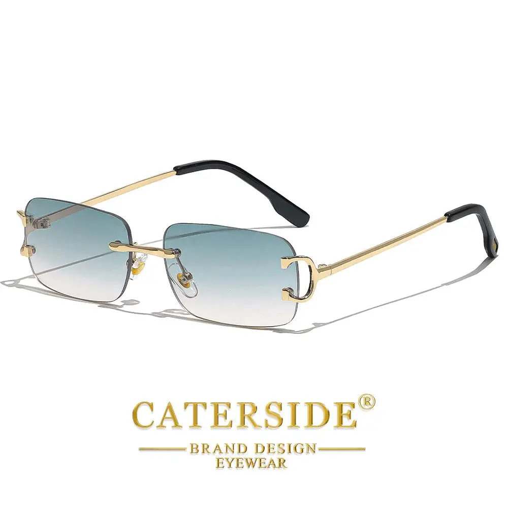 CATERSIDE Herren-Sonnenbrille ohne Rand, kleiner Rahmen, Markendesign, Metall, modische Sonnenbrille, Damen-Dekoration, Outdoor-Brille, UV400 – Detail 20