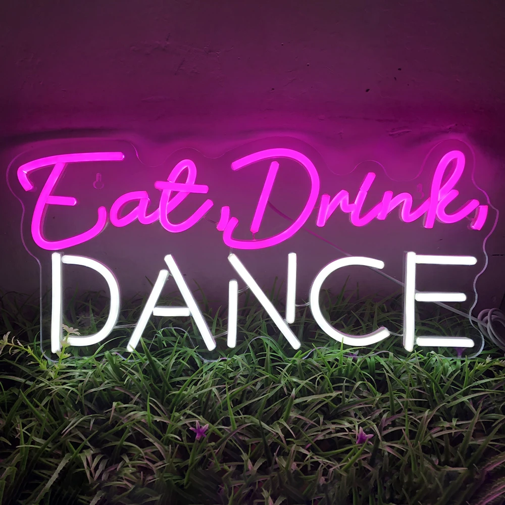 

Eat Drink Dance Neon Led Sign USB Powered Room Decor For Dancing Home Birthday Party Bar Club Night Light Logo Hanging Wall Lamp