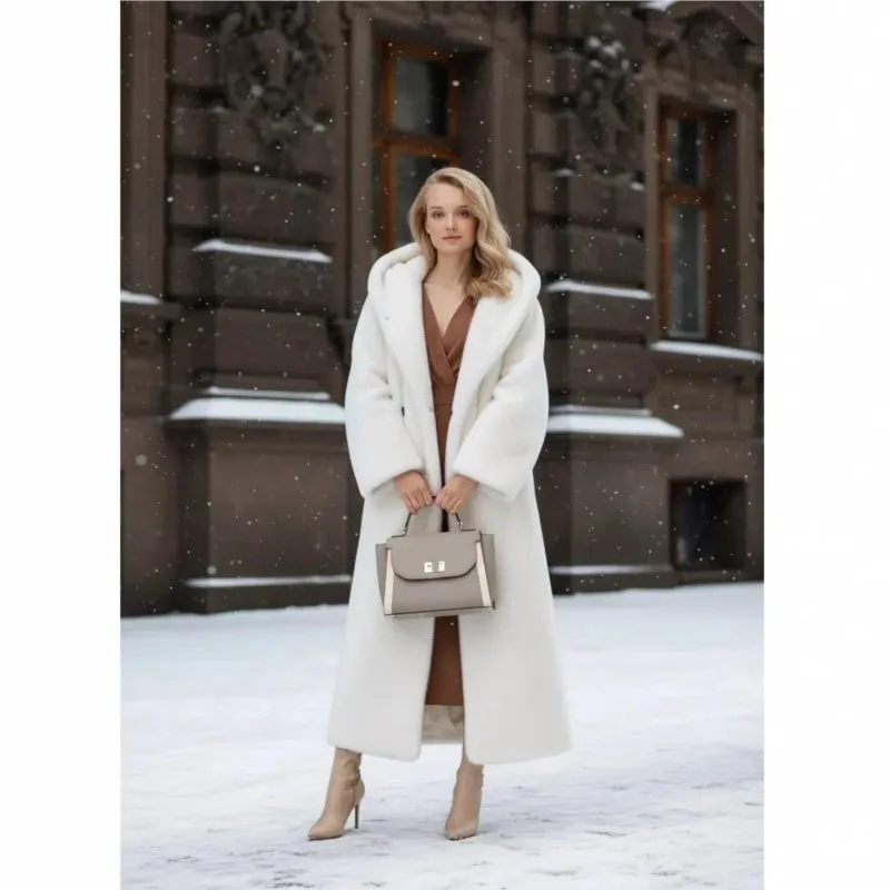 Women's mixed fur coat with long hooded overcoat