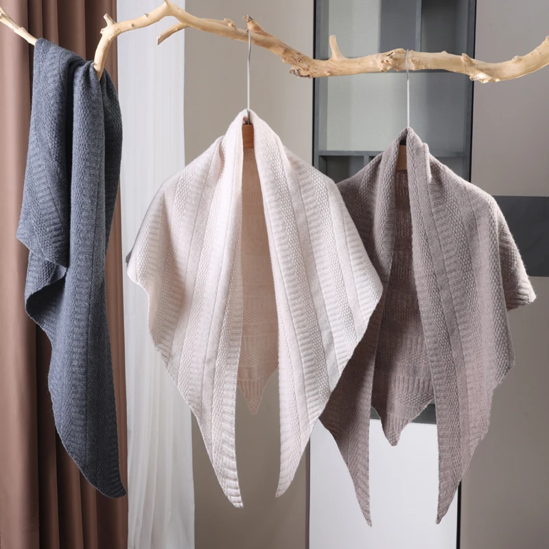 100-merino-wool-triangle-scarf-autumn-winter-women's-solid-color-knitted-warm-scarf-shawl-fashion-jacquard-outdoor-shawl-scarf
