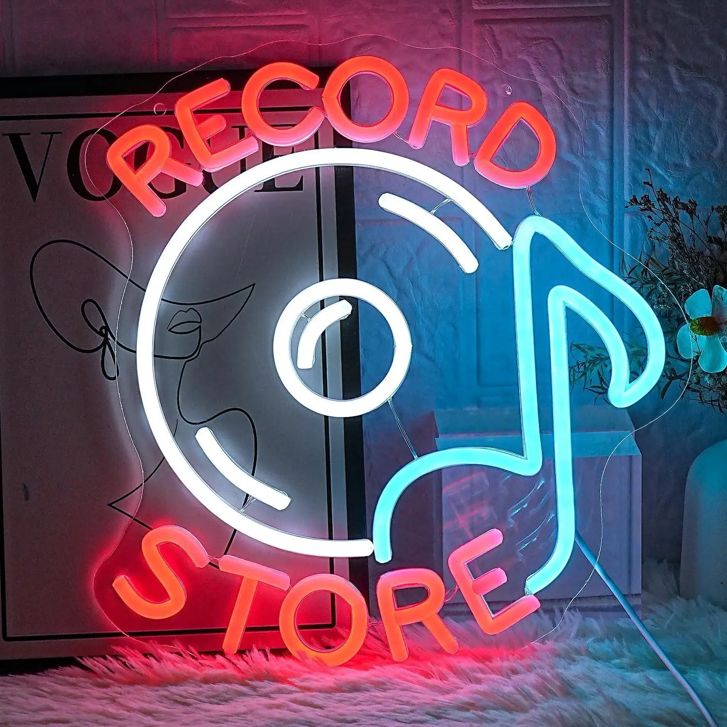 

Неоновая вывеска «Record Store» — музыкальные неоновые вывески для бара, клуба, тики-студии, декора спальни, аксессуары для игровой комнаты, настенный декор, подарки