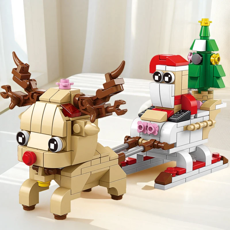 6 In 1 Christmas Series Building Blocks Set Creative Winter Village House Elk Train Picnic Car DIY Bricks Toys For Kid Xmas Gift
