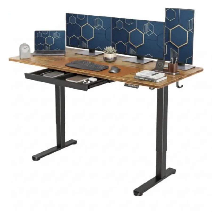 Electric Height Adjustable Standing Desk with Drawers, 63 x 24 Inch Sit Stand Desk for Home Office, Computer Desk Workstation