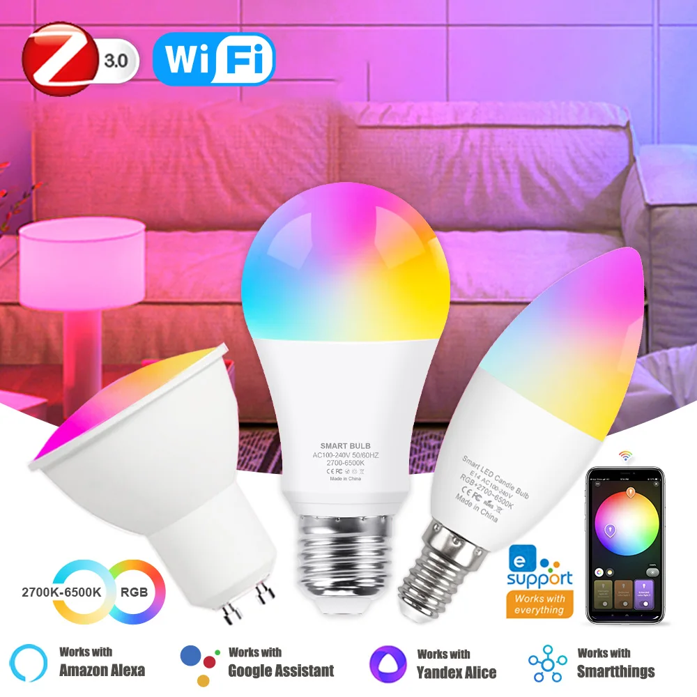 EWelink WiFi Zigbee Smart Bulb E27 GU10 E14 Alexa Led Lamp RGB Smart Light Bulbs AC 100-240V Smart Lamps For Alice Smartthings