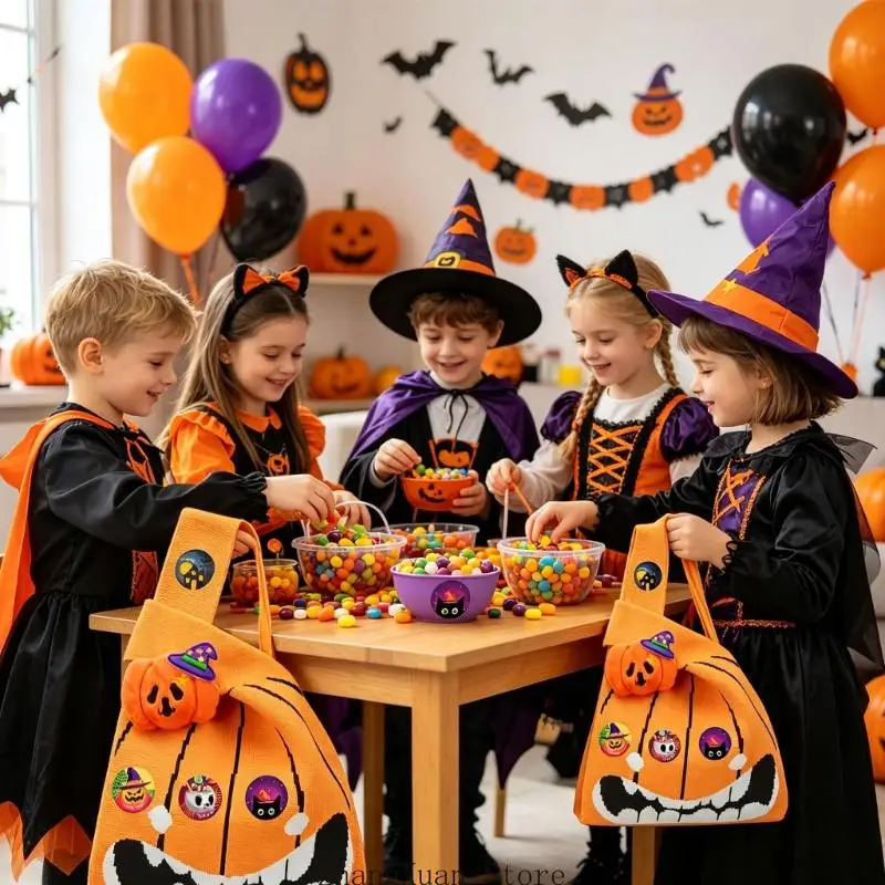Halloween-Leckereien-Wickelbeutel-Set mit Polyester-Süßigkeitsbeutel, Aufkleber-Sortiment zum Basteln und tragbarer – Detail 10
