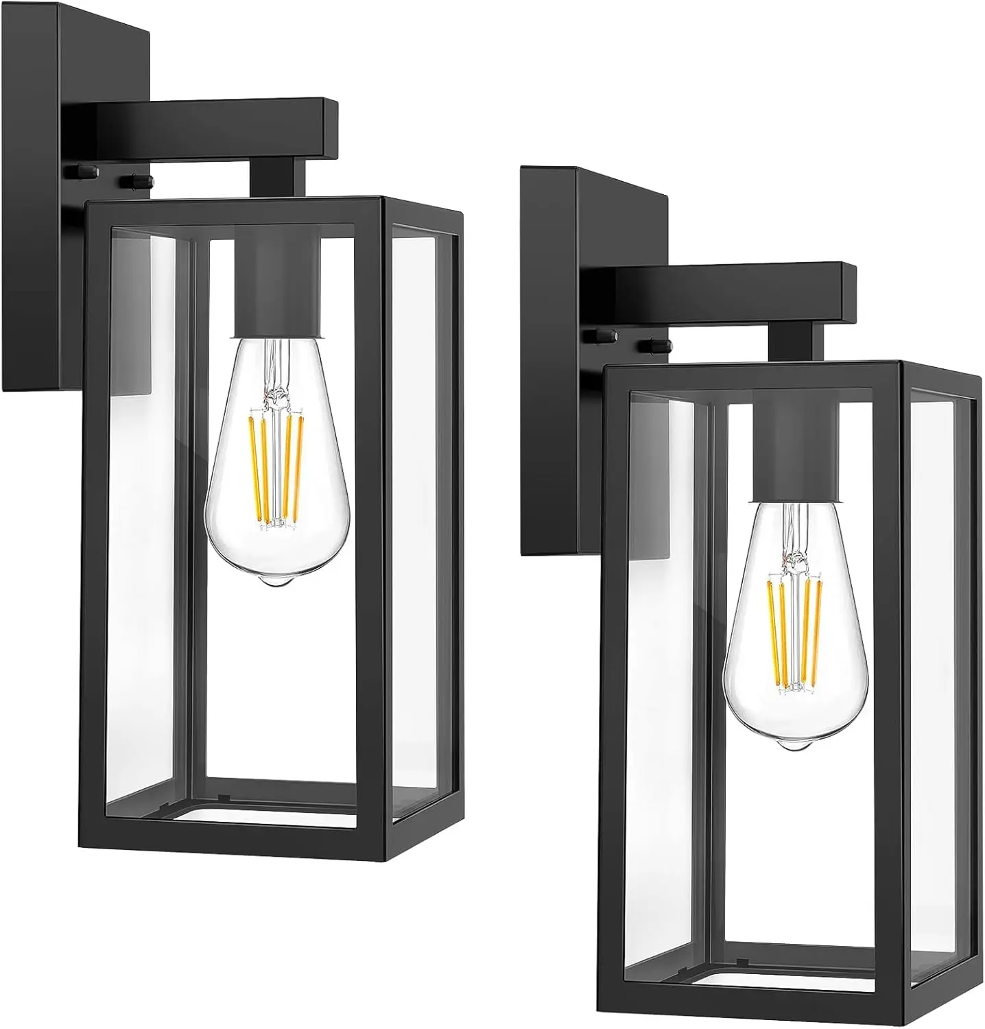 

Outdoor Wall Sconce, Waterproof Black Lantern with Toughened Glass, Anti-Rust E26 Socket Front Door Lighting, 2 Pack