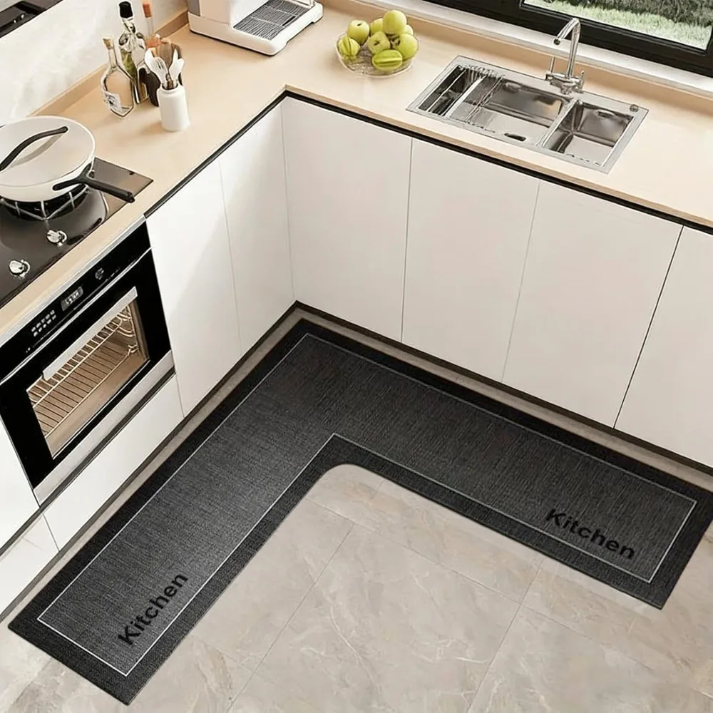 L-Shaped Kitchen Rug Water Absorbent Washable Bathroom Mat Stain-resistant Anti-slip Kitchen Corner Carpet For Home Corner