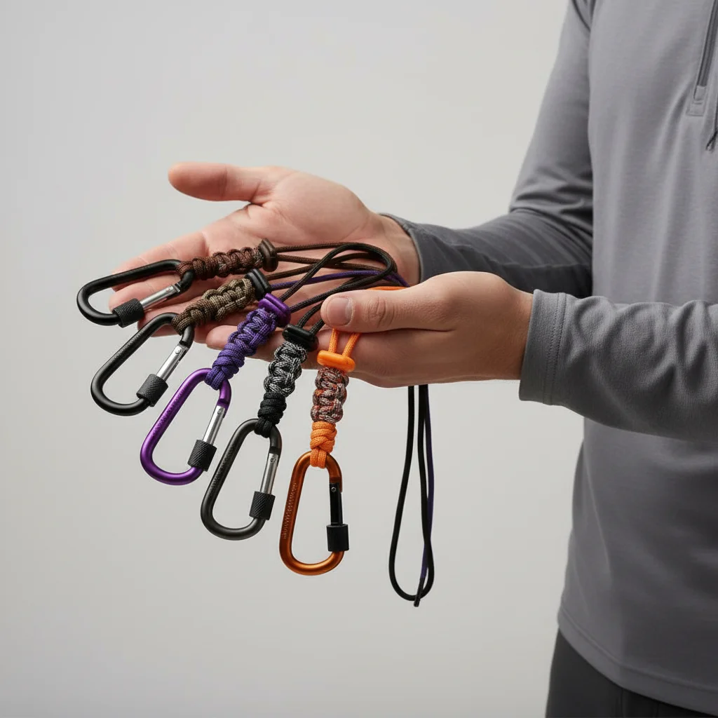 Paracord Keychain Carabiner Heavy Duty Braided Lanyard D-Ring Locking Clip Multi-Functional Outdoor Camping Backpack Key Ring