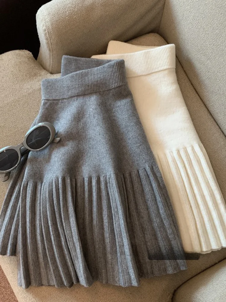 

Новая зимняя эластичная плиссированная юбка с высокой талией, женская трикотажная юбка трапециевидной формы с запахом, повседневная юбка Sle Ci Commute