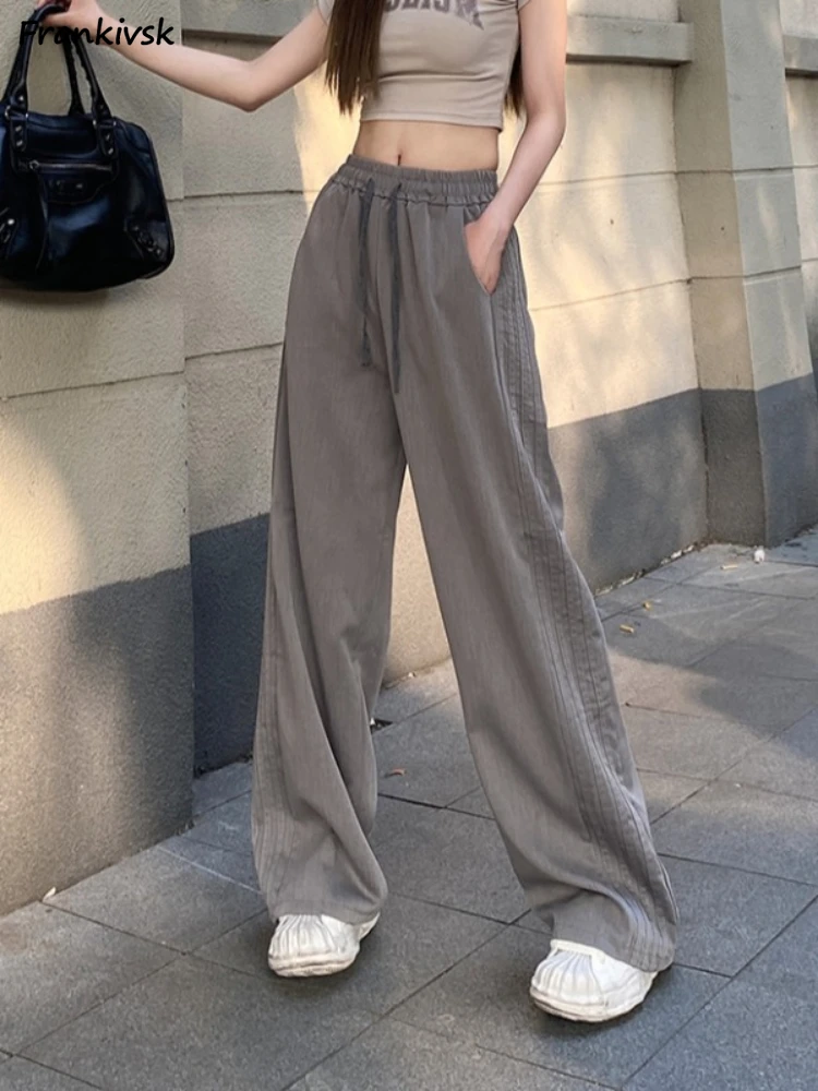 

Vintage Side Stripe Pants Women Japanese Style Slouchy All-match Advanced Mopping High Street Fashion Hip Hop Trousers Autumn