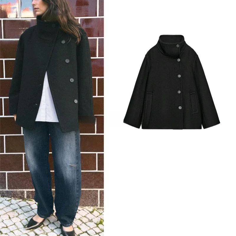 

Новое зимнее женское пальто Long Sve с высоким воротником, тюре с двойными пуговицами, украшенное повседневным волокном из полиэфирного волокна