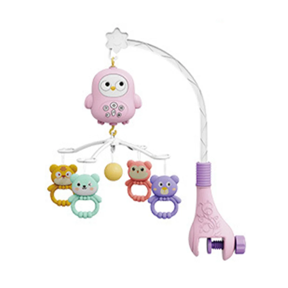 Campana da letto musicale per bambini a forma di gufo, rotazione a 360 gradi, campana da comodino sospesa, giocattolo versatile per campanello da letto in cartone animato per bambini da 0 a 18 mesi