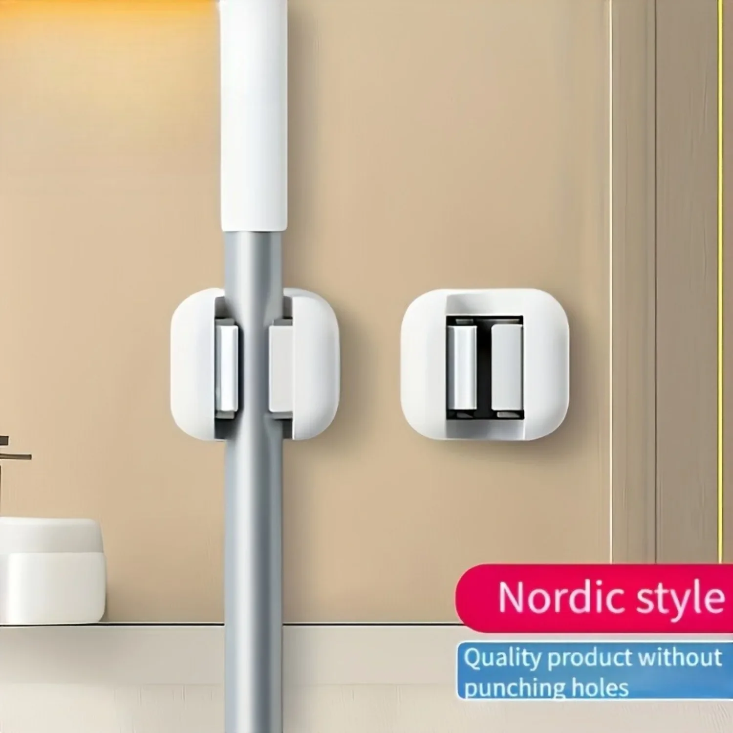 Wall-Mounted Mop and Broom Holder, Self-Adhesive Tool Organizer Clips with No Drilling Required for Home, Kitchen, Bathroom