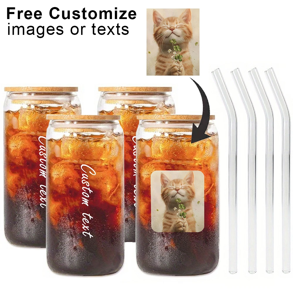 

1/2/4Pcs 500ml Glass Cup With Lid and Straw Iced Coffee Glasses Beverage Juice Cups for Cocktail Whiskey Free Customize Gift Set