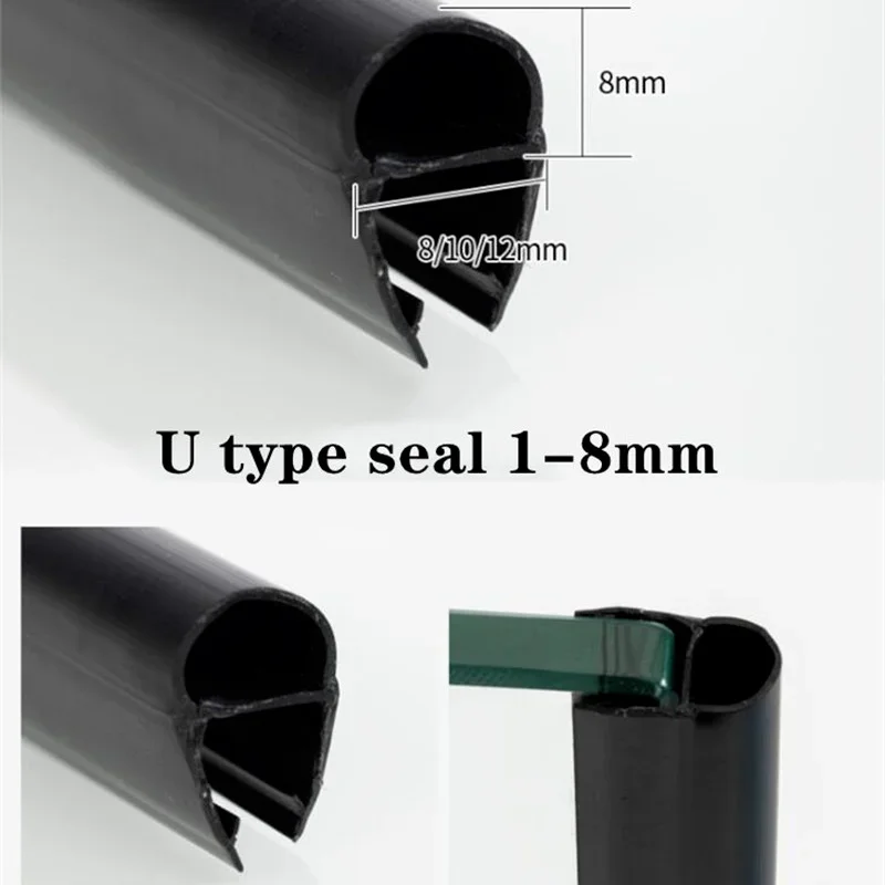 Black shower screen seal strip for 6mm-12mm Glass pvc bath shower Door bottom Sweep Waterproof Window Weatherstrip Glue-free