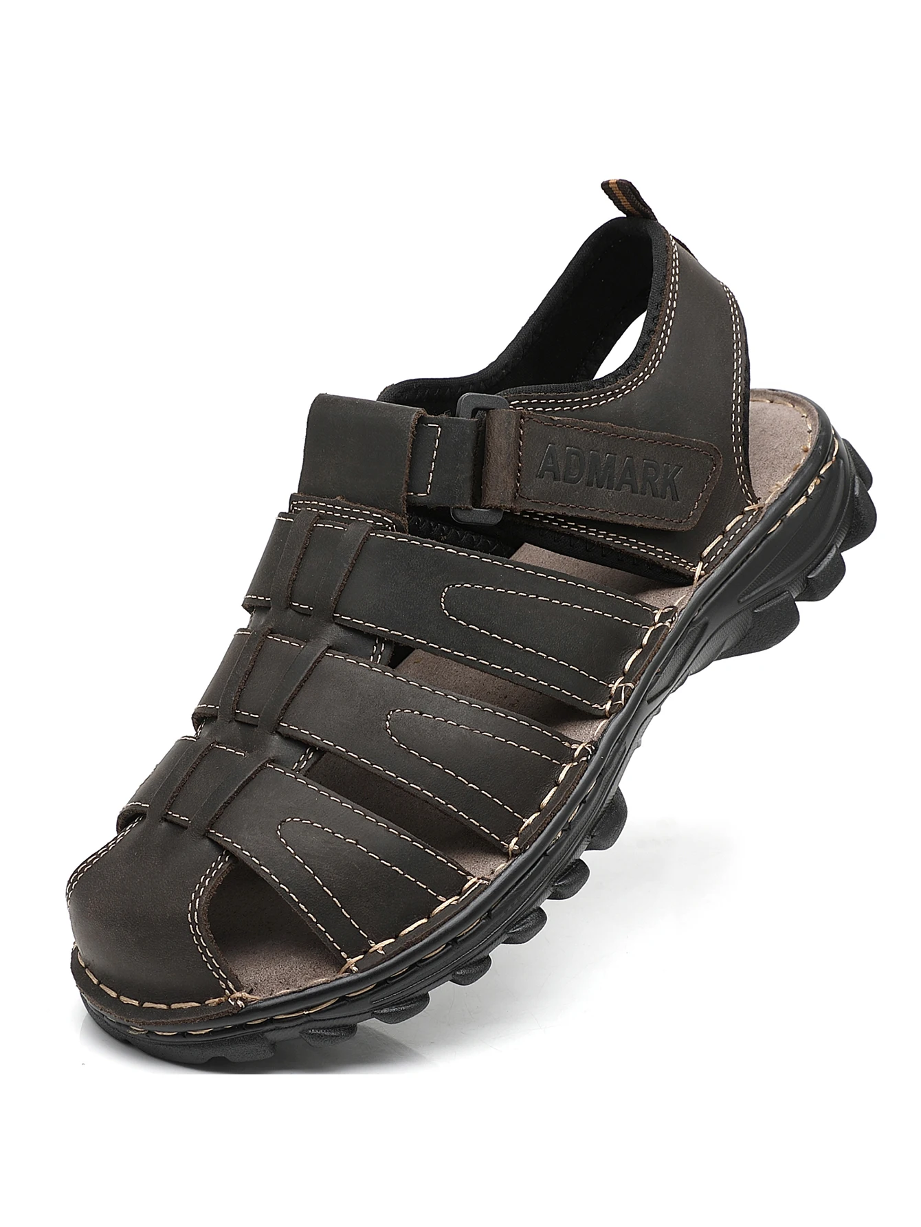 ADMARK Men's Closed Toe Sandals, Handcrafted Full Grain Leather Fisherman Sandals for Men, Arch Support Breathable Hiking Shoes, Comfortable Walking Footwear, Adjustable Snug Fit