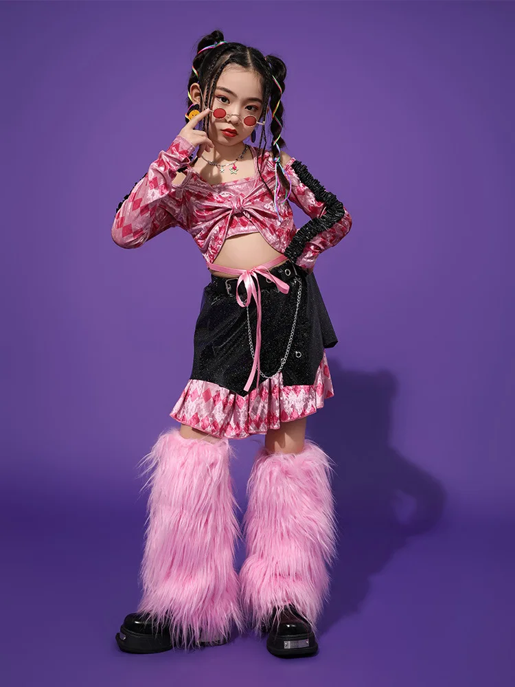 K-pop jazz dança de rua traje meninas crianças desempenho de palco modelagem passarela roupas maré brilhante roupas frescas para crianças