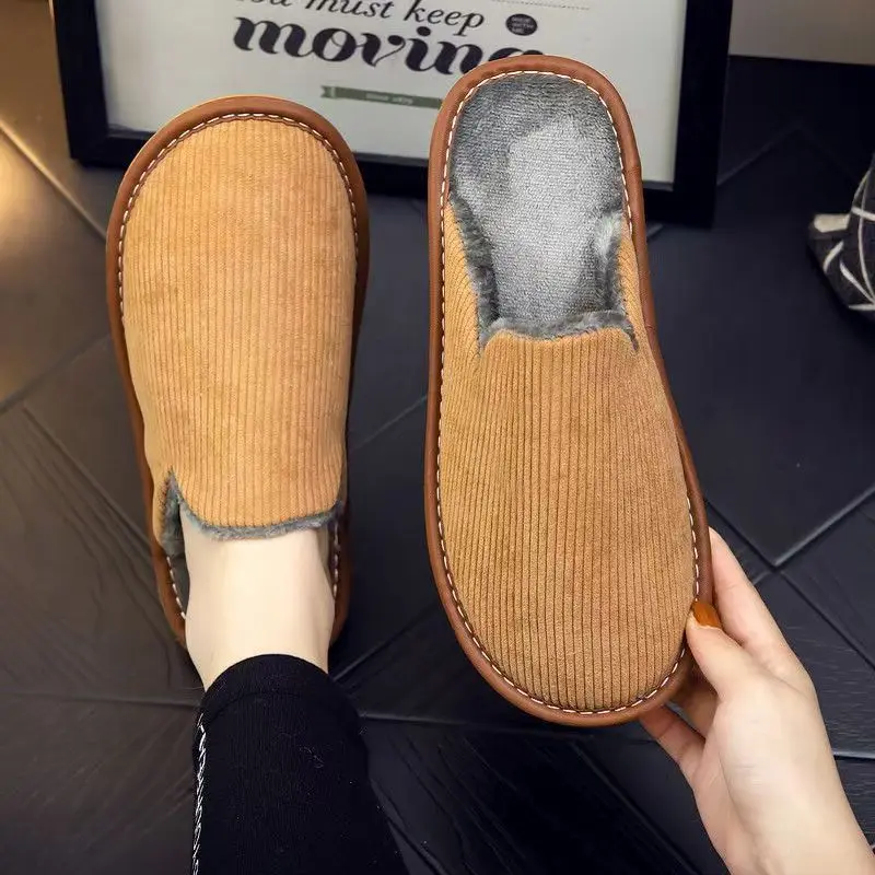 Winter Warm Plush House Slippers for Women Men Non Slip Indoor Cotton Fuzzy Slippers Plus Size Couple Cozy Home Slippers