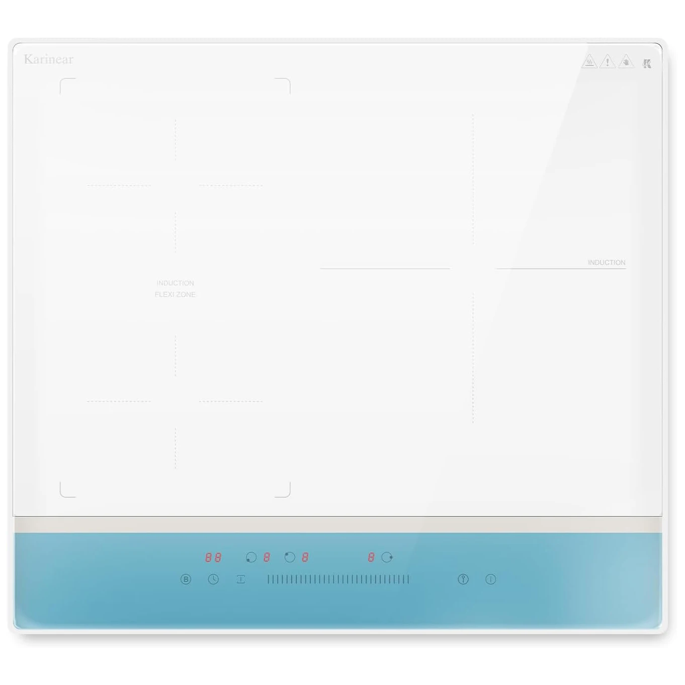 Karinear Placa de Inducción Karinear de 3 Zonas, 3 Quemadores con Zona Flexible, 6800W, 240V, 9 Niveles de Potencia, Control Deslizante Táctil, Múltiples Funciones de Seguridad, Empotrada sin Enchufe
