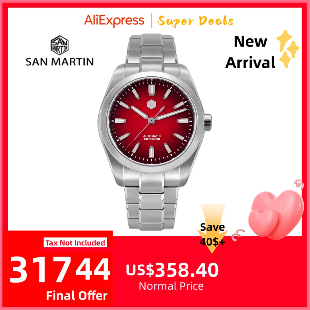 

San Martin 39mm 9039 Men Mechanical Watch Original Enamel Gradient Chinese Character Fu Pattern Dial Swim BGW-X1 SN0144GX-1