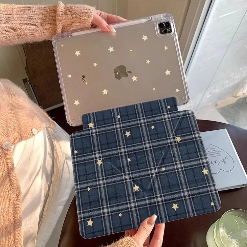 Korea Blue Grid Y2llow Star Y2K Tablet Case For iPad Pro 13in 11th M5 M4 12.9in A16 7/8/9/10th Air4/5/6/7 11in M2 M3 Mini Cover