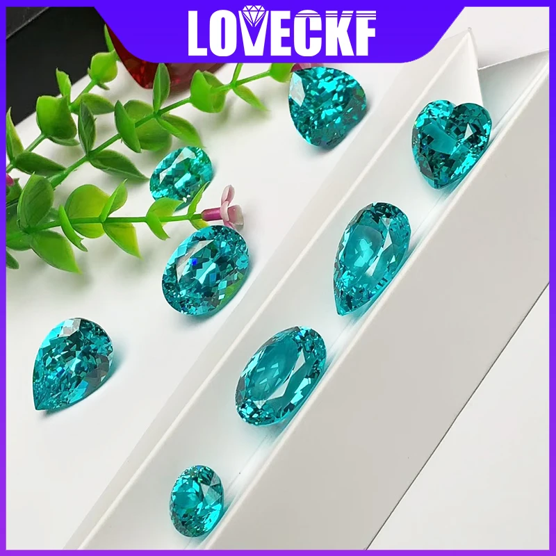 

Неоновый синий выращенный в лаборатории драгоценный камень Параиба, овальный/изумрудный/груша/L-подушка, синтетический сапфир, драгоценные камни, свободные драгоценные камни с AGL